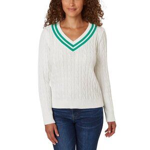 NEW Lands' End Women's V-Neck Cable Sweater White XXL